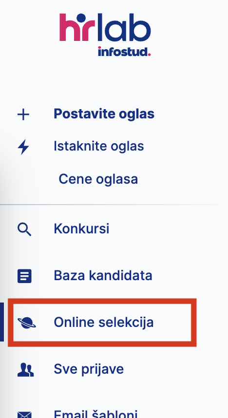 Glavni meni - Online selekcija